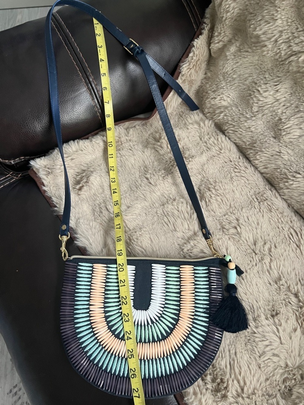 Stella & Dot Black Crossbody with Mint & Peach Beadwork - Picture 7 of 9